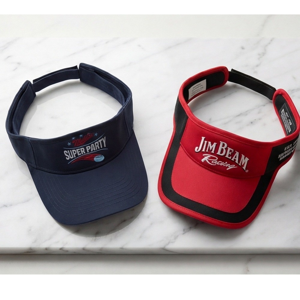 Miller Super Party & Jim Beam Racing Mens‎ Visor Hat Set Navy Red OSFA Set of 2